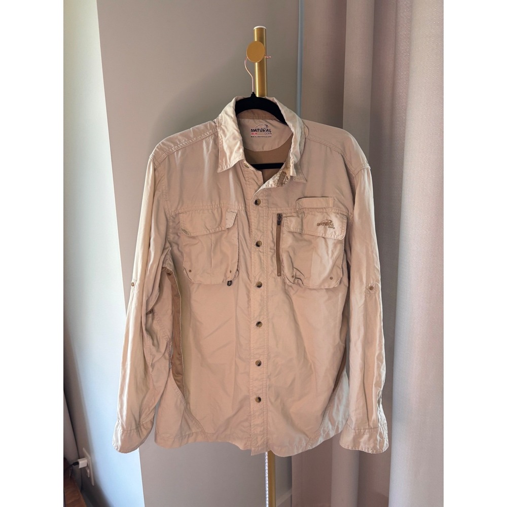Natural Gear Mens Khaki Long Sleeve Vented Fishing Shirt‎ Size Medium Utility
